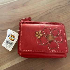 NWT Fossil Red Leaf Mini Wallet Vintage